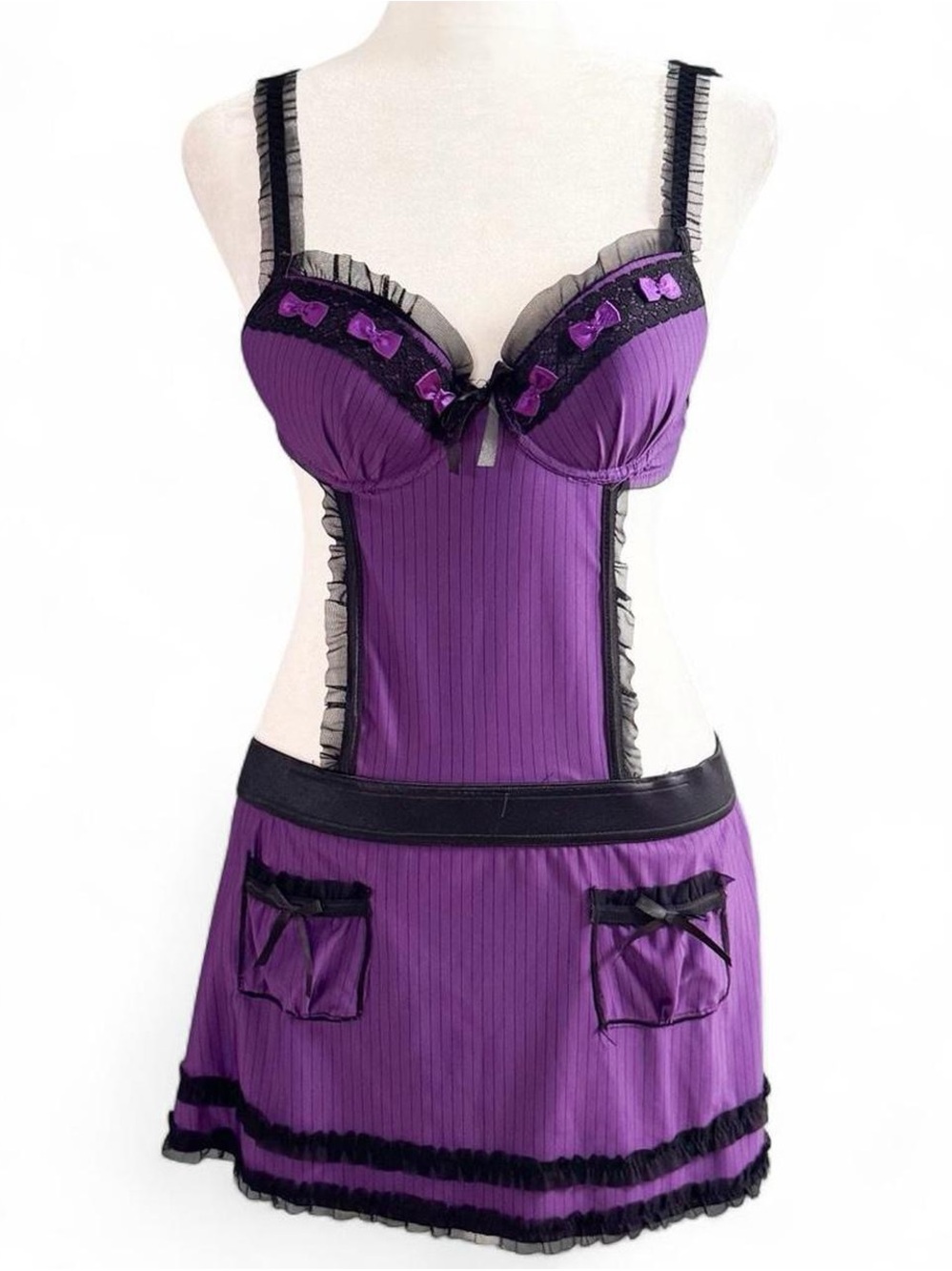 Native Intimates Purple & Black Lingerie Chemise Babydoll 34B Y2K